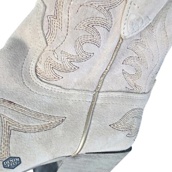 Ariat Chandler Western Boot 6.5B Cream Suede Cowboy X Toe Leather Heel 2.5” - Picture 14 of 16